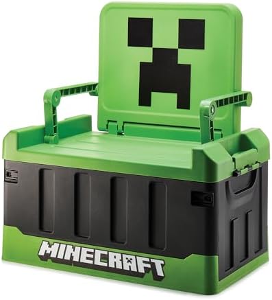 Numskull Minecraft 2-in-1 Toy Storage Box & Folding Chair - Gaming Accessory Organizer with lid and handles for Family Rooms, Official Minecraft Merchandise by Numskull