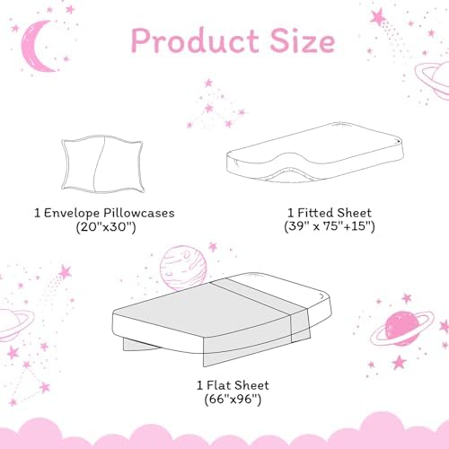 JSD Gradient Pink Moon Stars Kids Twin Sheet Set Space Theme 3 Piece - Image 2