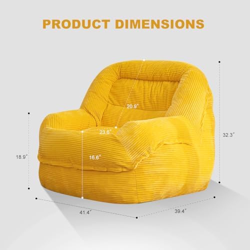 Giant Bean Bag Chair for Adults, Oversized Floor Lounge Chair with Armrests | Corn Yellow, soft corduroy and resilient foam for living rooms, bedrooms, reading nooks, gaming rooms, movie nights, and pets - Image 2