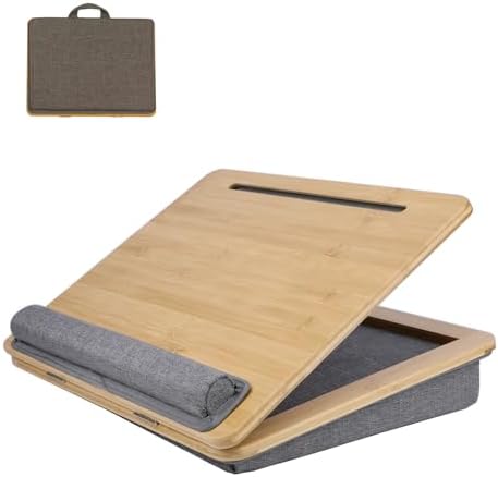 SUMISKY Adjustable Lap Desk-Portable Laptop Stand with Cushion, Bamboo Platform with Phone Holder, Wrist Pad Fits up to 15.6 Inch Laptops by SUMISKY