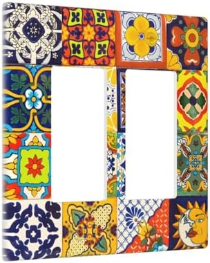 Decorative Outlet Covers Vintage Traditional Colorful Mexican Talavera Tiles Style 2 Gang Light Switch Cover Plate Double Rocker Wall Plate Gfci Switch Plate Covers Plug Faceplate for Bedroom - Image 2