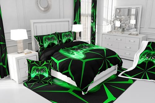 Feelyou Kids Gamer Comforter Set,3D Video Gaming Bedding Set Toddler Size for Teens Boys,Green and Black Game Console Comforter,Geometric Game Contoller Bed Set All Season for Game Lovers - Image 6