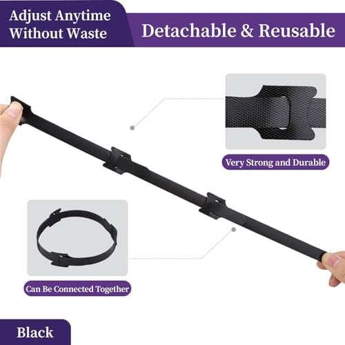 80 Pack Cable Management Kit, Adjustable Hook and Loop Cable Ties, Heavy Duty Detachable Cable Straps and Self Adhesive Hooks, Reusable Cord Holder, Cable Hider for Desk/TV/Home Office, Black - Image 6