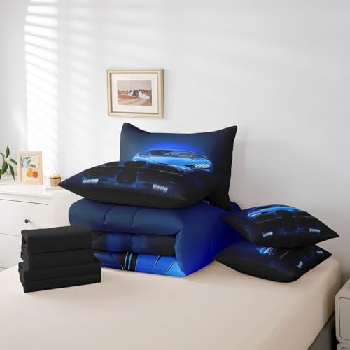 Feelyou Blue Race Car Bedding Set 7 Piece Boys Speed Sports Car Queen - Image 6