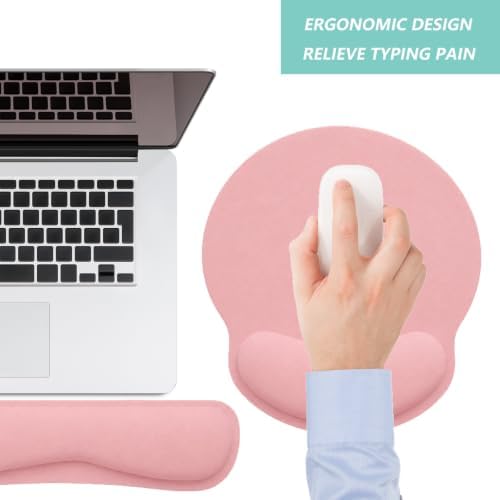 Keyboard Wrist Rest Pad Mouse Pad with Wrist Support Set of 3, Mousepad with Non-Slip Rubber Base, Ergonomic Memory Foam Mouse Wrist Cushion Support for Home Office Laptop Computer, Pink - Image 6
