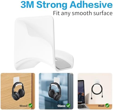 YAODHAOD Headset Hanger Holder Wall Mount, Sticky Headset Stand Holder Clip Under Desk for All Headphone/Controller (White,Wall-Mounted) - Image 5