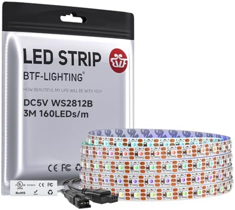 BTF-LIGHTING WS2812B LED Strip IC RGB 5mm 2020SMD DC5V 9.8FT 160LED/m by BTF-LIGHTING