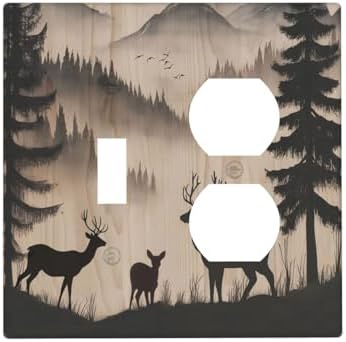 Decorative Outlet Covers Rustic Black Deer Elk Brown Wood Board Pine Tree 2 Gang Combination 1 Toggle/1 Duplex Light Switch Cover Gfci Wall Plate Electrical Receptacle Switchplate Decor by JOOJIAO