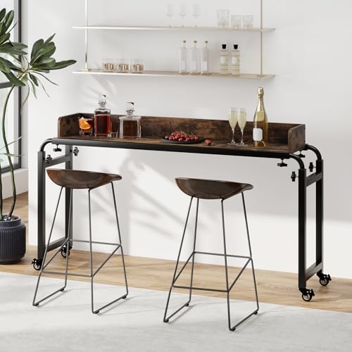 Tangkula Overbed Table with Wheels, Queen Size Mobile Bed Desk with Adjustable Height & Length, Rolling Computer Desk with Metal Frame, Laptop Cart for Bedroom, Living Room, Hospital (Rustic Brown) - Image 3