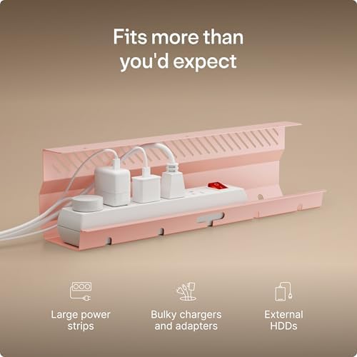 Desktronic Cable Duct Desk Pink Set of 2 - Stainless Steel Cable Management Desk Cable Duct with 5 Cable Cut-Outs - Easy to Install Cable Organiser - Cable Holder - Image 3