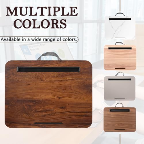 Portable Laptop Desk Fits Up to 16“ Laptops, with Tablet Slot, Built-in Cushion, Great for Home & Office,Lap Desk for Laptop,Lap Desk with Cushion (Rustic Brown, Medium) - Image 3