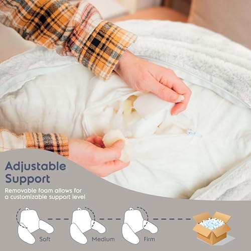 Nestl Fur Reading Pillow, Stylish Back Pillow for Bed Sitting Up, Faux Fur Bed Chair Pillow with Arms, Reading Pillows for Sitting in Bed Adult & Kids, Sit Up Back Support Pillow for Bed Rest - White - Image 6