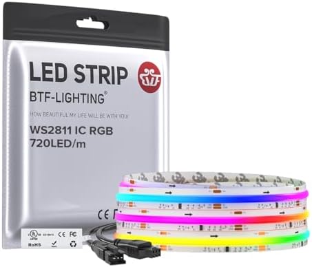 BTF-LIGHTING 9.8FT WS2811 Smart IC RGB DC12V FCOB COB LED Strip Light by BTF-LIGHTING