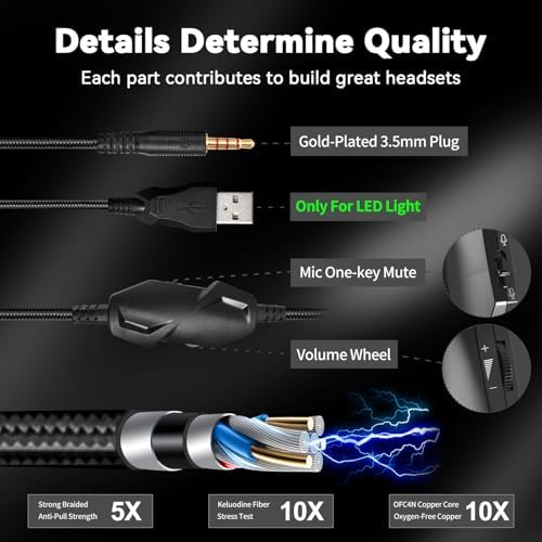 Jimonyer Gaming Headset with Microphone, 7.1 Surround Sound and Noise Canceling Over Ear Headphones for PC/PS4/PS5/Xbox Series/Switch, RGB Light and Soft Imitation Protein Earmuffs(Black) - Image 5