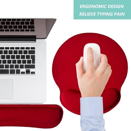 Keyboard Wrist Rest Pad Mouse Pad with Wrist Support Set of 3, Mousepad with Non-Slip Rubber Base, Ergonomic Memory Foam Mouse Wrist Cushion Support for Home Office Laptop Computer Gaming, Red - Image 7