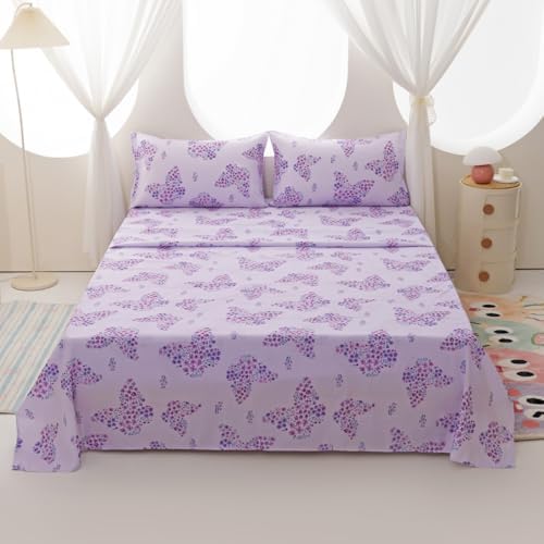 Full Sheets Set for Girls Kids - 4-Piece Cute Butterfly Bedding Set, Breathable Lavender Flowers 3D Fitted Sheets with 14" Deep Pocket, Ultra-Soft Lightweight Bedroom Essentials - Image 6