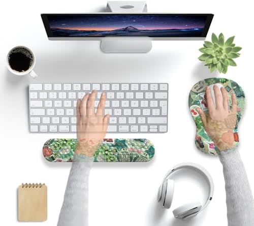 Mint Green Keyboard Wrist Rest Support Mouse Pad&Keyboard Set, Cute Green Ergonomic Mousepad Non-Slip Base Desk/Office Pain Relief&Easy Typing Pad with Neoprene Cloth&Raised Curved Memory Foam - Image 7