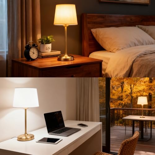 Deogos Cordless Table Lamp Gold with Dimmer, 4000mAH Battery Operated Lamp Rechargeable, 3 Color Temperature Touch Control Fabric Desk Light for Dining Room, Bedroom, Bar, Patio, Counter, Restaurant - Image 7