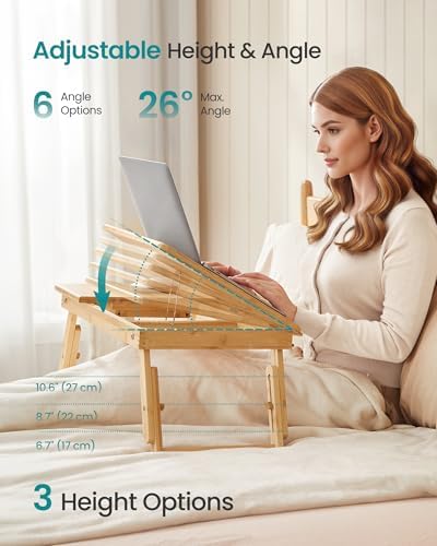 SONGMICS Bed Laptop Desk, Folding Bed Table Adjustable Angle and Height - Image 3