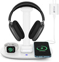 Headphone Stand with 15w Wireless Charger, Suguder 4 in 1 Charging Station Headset Holder for AirPods Max/Pro/4/3/2 iWatch 10/9/8/7/6/5/4/3/2/1/SE iPhone 17/16/15/14/13/12/11/X for Desktop Table Game by Suguder