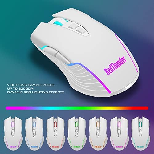 RedThunder K10 Wireless Gaming Keyboard and Mouse Combo, LED Backlit Rechargeable 3800mAh Battery, Mechanical Feel Anti-ghosting Keyboard + 7D 3200DPI Mice for PC Gamer (White) - Image 5