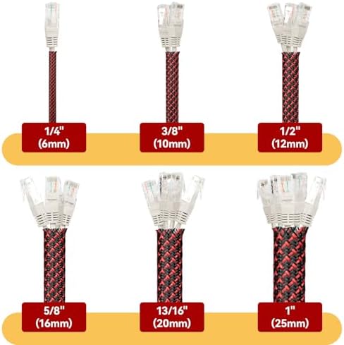 Braided Cable Sleeve, 16.4ft Expandable Mesh Cable Management Sleeve, Wear-Resistant Cord Protectors from Pets No Chew Flexible Wire Sleeving for Audio Video (Black and red-2, 1/4") - Image 2