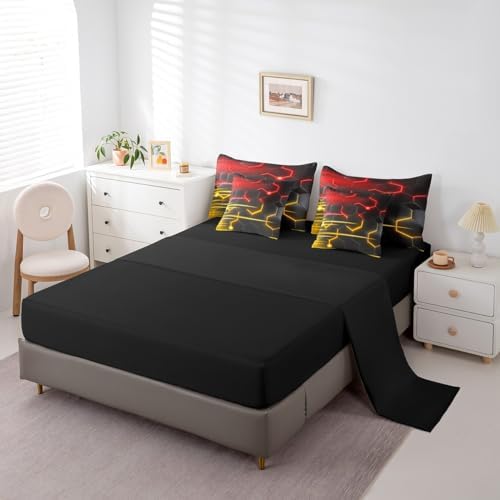 Feelyou Honeycomb Bedding Set Geometrical King Comforter Set with Sheets for Kids Boys Girls Teens Room Decor Modern Hexagon Theme Bed in a Bag 7 Piece Beehive Red Yellow Bed Set - Image 4