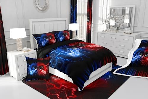 Feelyou Kids 3D Video Game Contoller Comforter Set,Gamer Bedding Set Full Size for Boys Teens Bedroom Room Decor,Game Gaming Comforter,Geometric Lightnings Blue Red Gaming Bed Set - Image 6