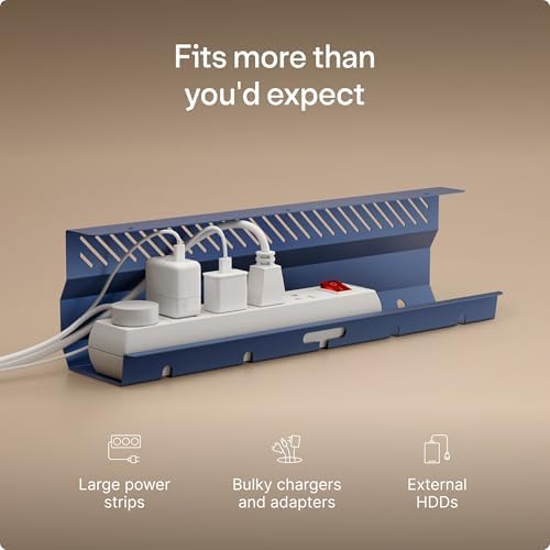 Desktronic Cable Duct Desk Blue Set of 2 - Stainless Steel Cable Management Desk Cable Duct with 5 Cable Cut-Outs - Easy to Install Cable Organiser - Cable Holder - Image 3