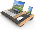 HETTHI Laptop Lap Desk, Portable Large Laptop Desk for Bed, Up to 17 in Lap Table with Wrist Rest, Mouse Pad, Tablet Phone Slot, Portable Handle, Cushion (Light Brown) by HETTHI