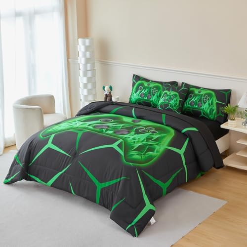 Gamer Bedding Set Full Black Green Game Console Comforter Set - Image 3