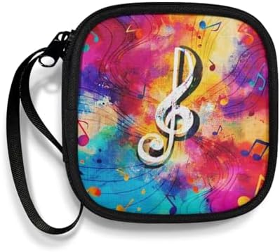 Colorful Musical Notes Square Earbud Case Portable Carrying Case Storage Bag Cell Phone Accessories Organizer with Handle for Earphone, Earbud, Earpieces by Unknown