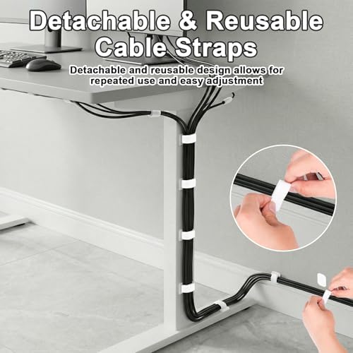 Under Desk Cable Management, Self-Adhesive Hook and Loop Straps, Adjustable Reusable Wire Organizer for Home Office Essentials (20 Pairs) - Image 5