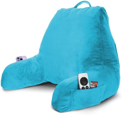 Nestl Reading Pillow with Shredded Memory Foam, Designed for Sitting Up in Bed and Couch, Back and Arms Adjustable Support for Adult & Teens Backrest Pillows for Reading, Washable Cover, Bright Blue by Nestl