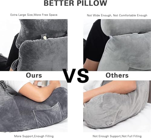 SLIGUY Reading Pillow-Bed Rest Pillow with Detachable Neck Roll & Support Arm for Sitting in Bed Couch or Floor-Backrest Reading Pillow Adult Back Pillow for Reading/Watching TV/Gaming,Dark Grey - Image 4