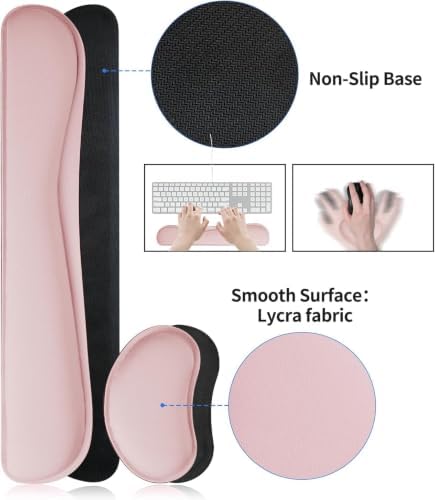 Bloss Pink Desk Mat and Keyboard Wrist Rest, Non-Slip Large Mouse Pad + Keyboard Pad + Mouse Wrist Support, Computer Mat Protector for Office, Home(27.6" x 13.8") - Image 4