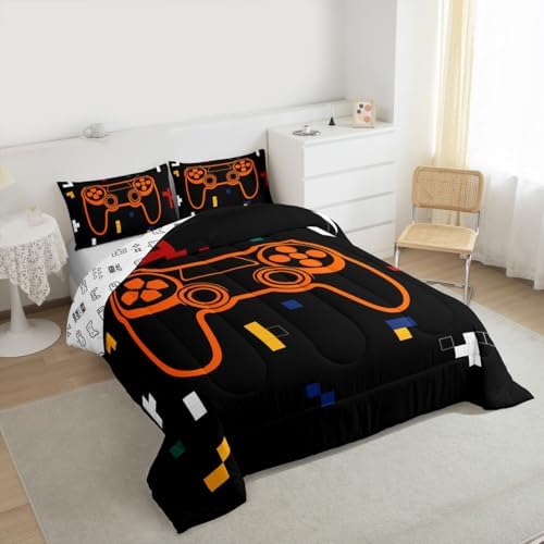 Feelyou Kids Gamer Bedding Set Full Size, Geometric Gaming Comforter Game Comforter Set Boys Girls Gamepad Teens Duvet Set Bedroom Decor with 2 Pillow Case - Image 2