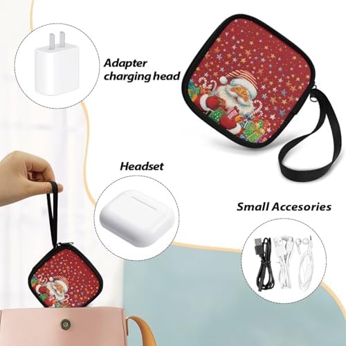 Christmas Santa Claus Portable Headphone Carrying Bag, Travel Portable Storage Bags for Bluetooth Wireless Headphones, Cords, Cable, Earbuds, Charger, USB Flash Driver, MP3 - Image 6