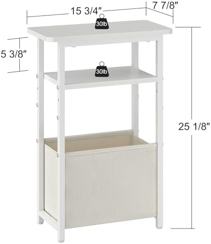 sthmec Narrow Side Table Set of 2, Skinny End Tables with Fabric Basket, Small Side Tables for Small Space,2-Tier Open Shelves with Basket, Slim Nightstands Set 2 for Bedroom,Livinroom,Office,White - Image 3