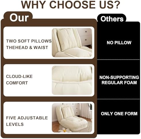 KEIKI Giant Human Dog Bed for People, Adjustable Floor Sofa Bed with 5-Position Backrest & 2 Pillows, Foldable Human Size Dog Bed, Plush Lounge Chair for Adults, Gaming, Reading, Relaxing, Off White - Image 6
