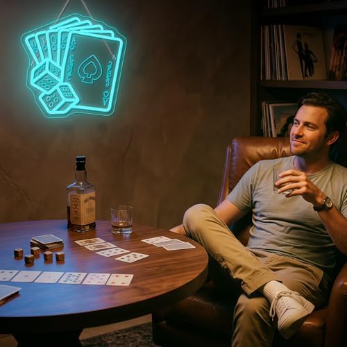 Blue Poker Neon Sign Dice Neon Sign Bar Casino Party Decoration - Image 2