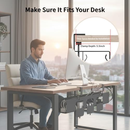Under Desk Cable Management Tray, 36” Fabric No Drill Clamp Mount - Image 4