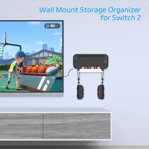JDDWIN Wall Mount Stand for Switch 2 (2025)/ Switch OLED, Metal Gaming Shelf Accessories for Wall with Joy-Con 2 Hanging Hook and 6 Game Storage Holder Safety Store Controller Holder (White) - Image 2