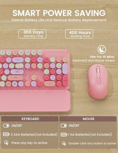 Wireless Keyboard and Mouse Combo, Cute Typewriter, Magnetic Wrist Rest - Image 5