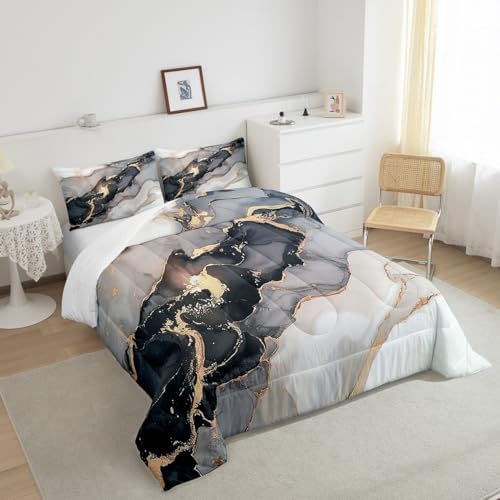 Erosebridal Black Marble Bedding Set Twin,Black and Grey Marble Comforter Set Men Teens Boys Modern Gray Orange Abstract Art Tie Dye Down Comforter Kids Gothic White Gold Marble Duvet Insert Soft - Image 4