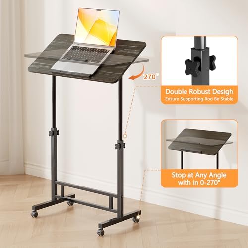 Furist Small Standing Desk Adjustable Height 32 Inch Mobile Sit Stand up Desk Portable Rolling with Wheels Standing for Walking pad Treadmill Black - Image 5