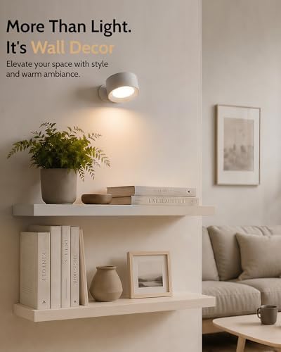 LED Wall Mounted Lights, Rechargeable Wall Sconces, 3 Color Temps, Remote & Touch, 360° Rotating and Dimmable for Bedroom, Bedside & Reading (White, 2 Pack) - Image 2