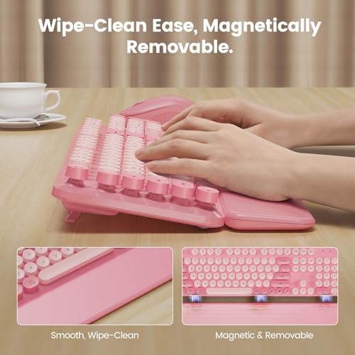 Wireless Keyboard and Mouse Combo, Magnetic Wrist Rest, Round Keycaps, Pink - Image 3