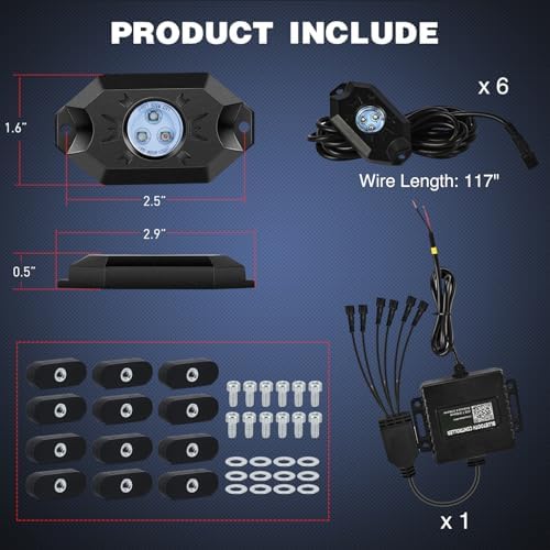 Nilight RGB LED Rock Lights Kit 6PCS Bluetooth App Control Multicolor - Image 2