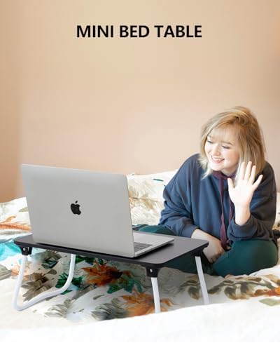 Portable Lap Desk Bed Desk Lap Table Bed Table, Laptop Stand Breakfast Serving Tray, Foldable & Lightweight Mini Table, Lap Tablet Desk for Sofa Couch Floor - - Black - Image 3